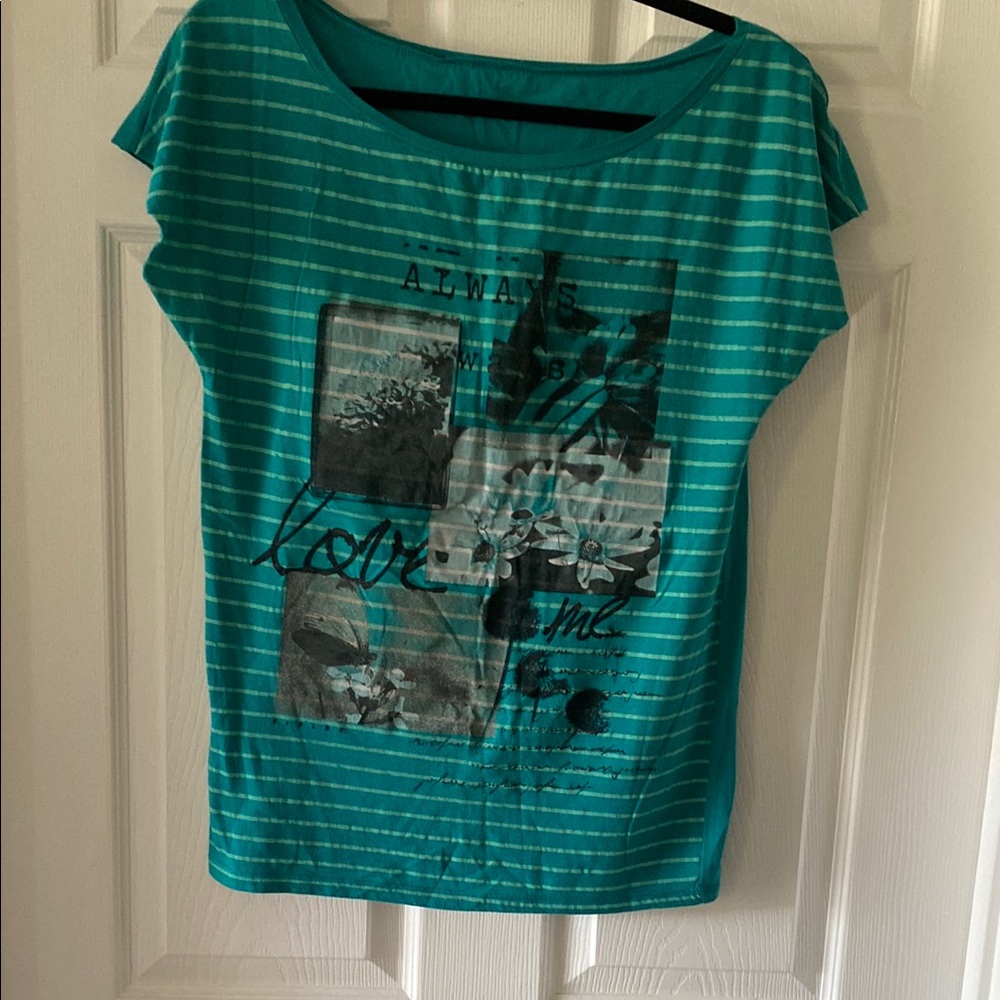 Teal Striped Graphic Women's Top